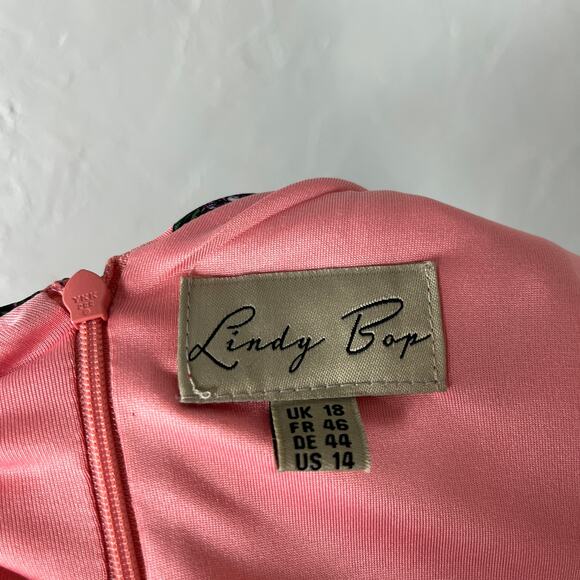 Lindy Bop Womens Dress 14 Fit Flare Pockets Retro Pinup Bird Dove Floral V3-21 - Picture 7 of 8